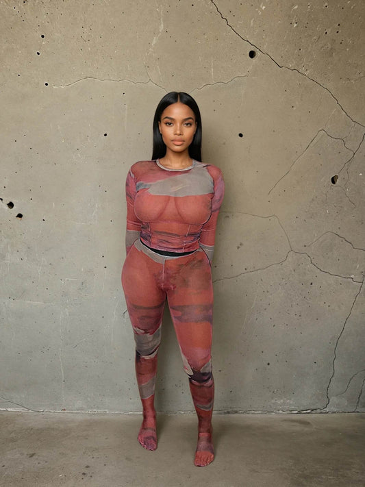 SUPERIOR AGATE Stocking Co-ord – Mesh Fabric, Marbled Blouse Style for Modern Elegance - MYCA