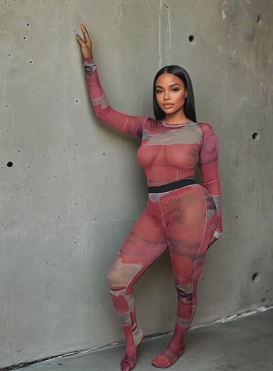 SecondSkin Superior Agate Stocking Co-ord – Mesh Fabric, Marbled Blouse Style for Modern Elegance