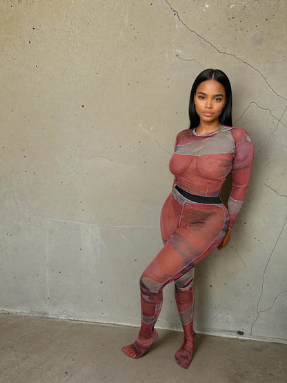 SUPERIOR AGATE Stocking Co-ord – Mesh Fabric, Marbled Blouse Style for Modern Elegance - MYCA 