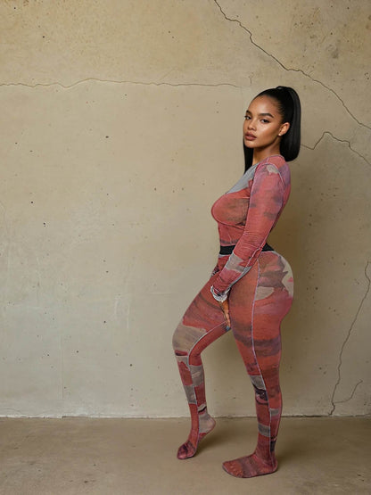 SUPERIOR AGATE Stocking Co-ord – Mesh Fabric, Marbled Blouse Style for Modern Elegance - MYCA 