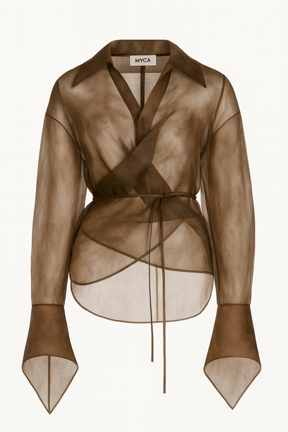 Silk Liquid Organdy Tie-Wrap Co-ord Set | Sheer Blouse & Shorts | MYCA