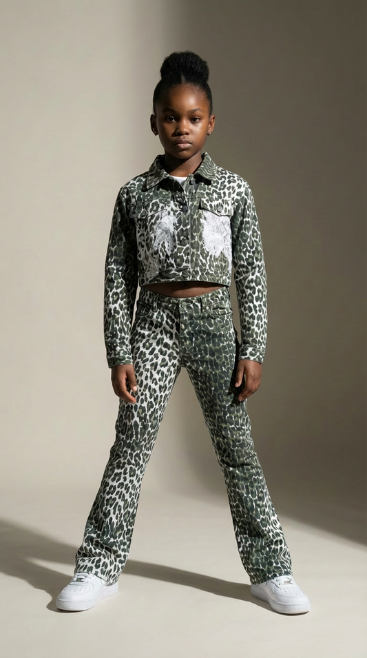 FEMME Lace Leopard Denim Set