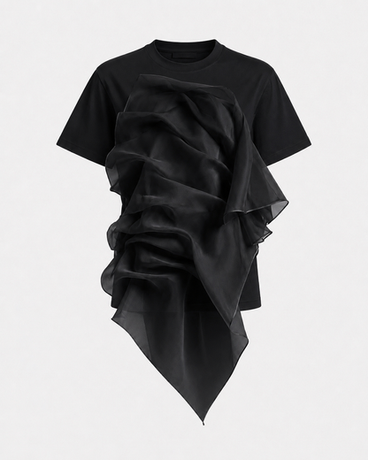 MYCA Veil Organza Tee | Elevated Asymmetrical Statement Top