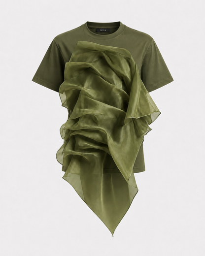 MYCA Veil Organza Tee | Elevated Asymmetrical Statement Top