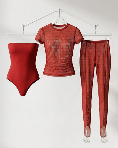 CARNELIAN 3er-Set Damen-Co-ord | Trendiger Stretch-Playsuit für Damen