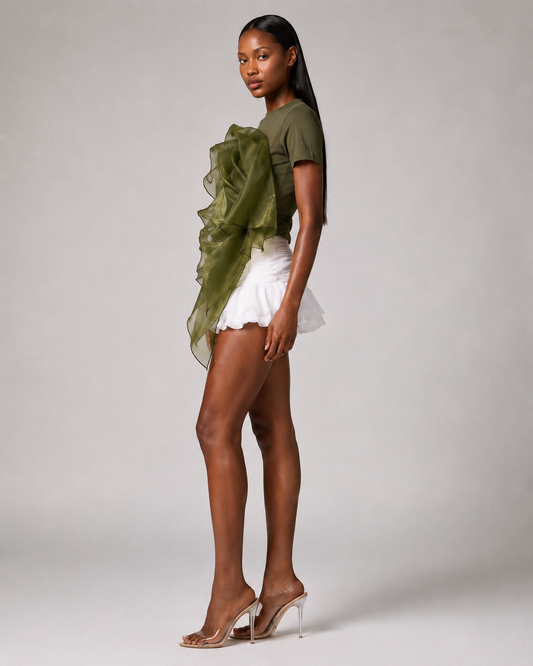 MYCA Veil Organza Tee | Elevated Asymmetrical Statement Top
