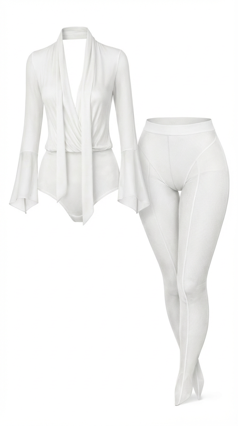 Liquid Drape Mesh Set | Wrap Shirt & Signature Leggings