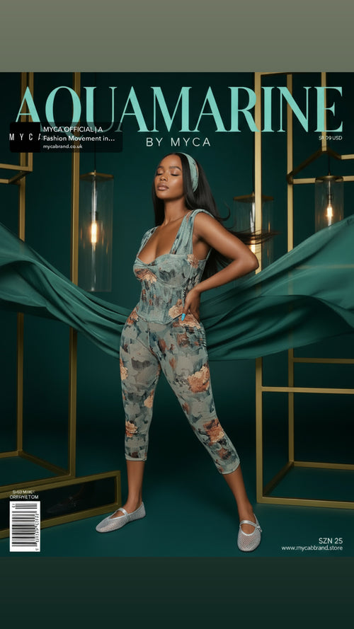 AQUAMARINE Corset Co-ord – Teal Floral Outfit & Fashion-Forward Design