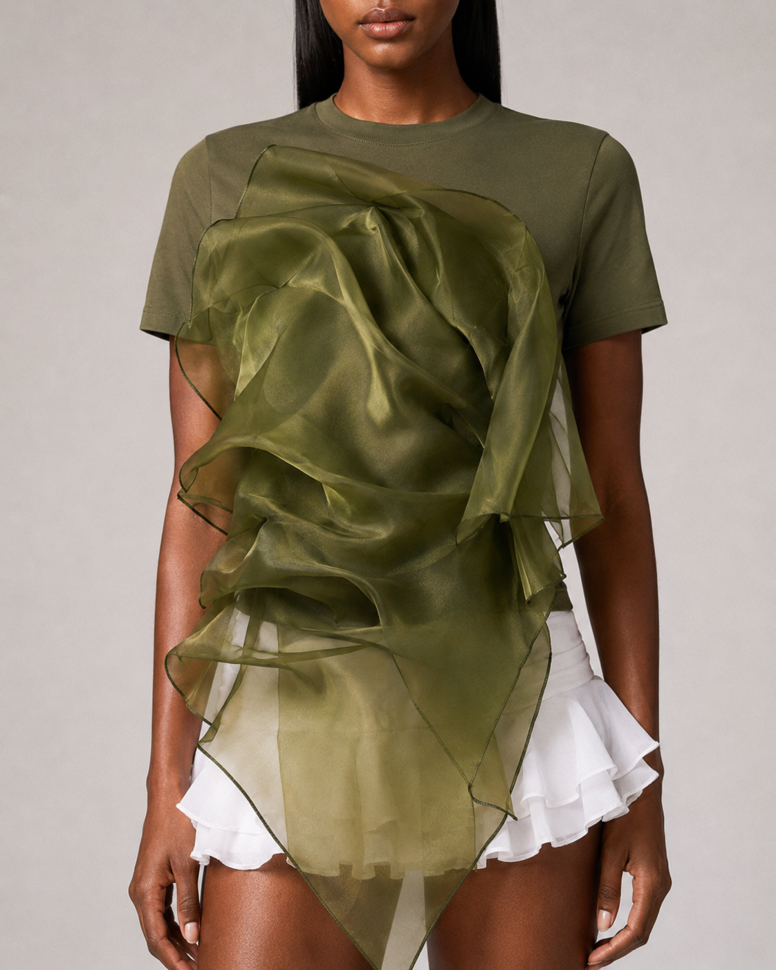 MYCA Veil Organza Tee | Elevated Asymmetrical Statement Top