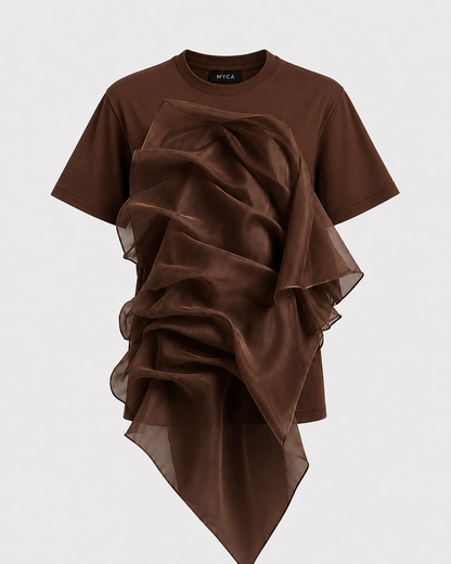 MYCA Veil Organza Tee | Elevated Asymmetrical Statement Top