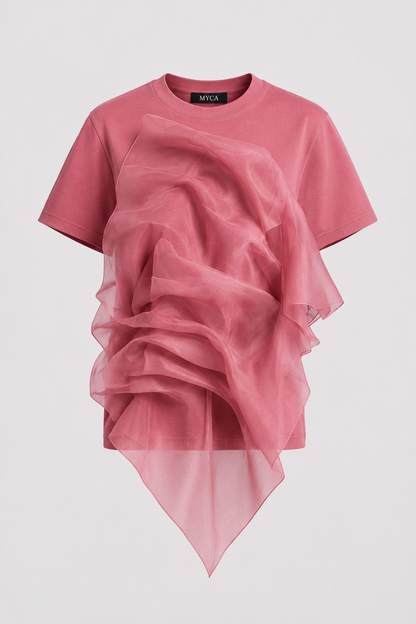 MYCA Veil Organza Tee | Elevated Asymmetrical Statement Top