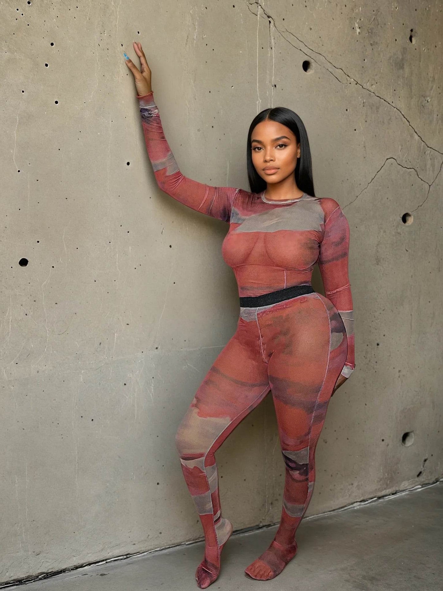 SUPERIOR AGATE Stocking Co-ord – Mesh Fabric, Marbled Blouse Style for Modern Elegance - MYCA 