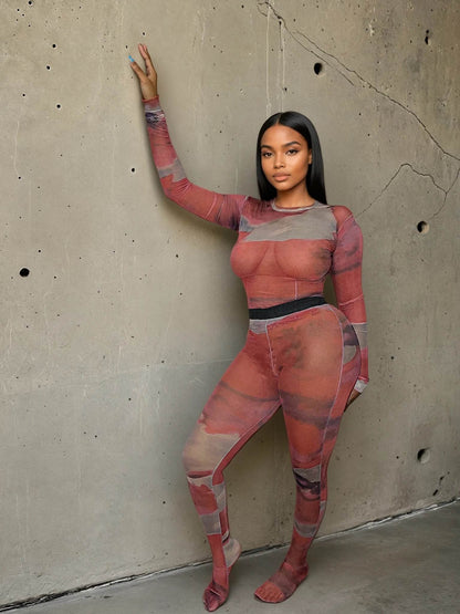 SUPERIOR AGATE Stocking Co-ord – Mesh Fabric, Marbled Blouse Style for Modern Elegance - MYCA 