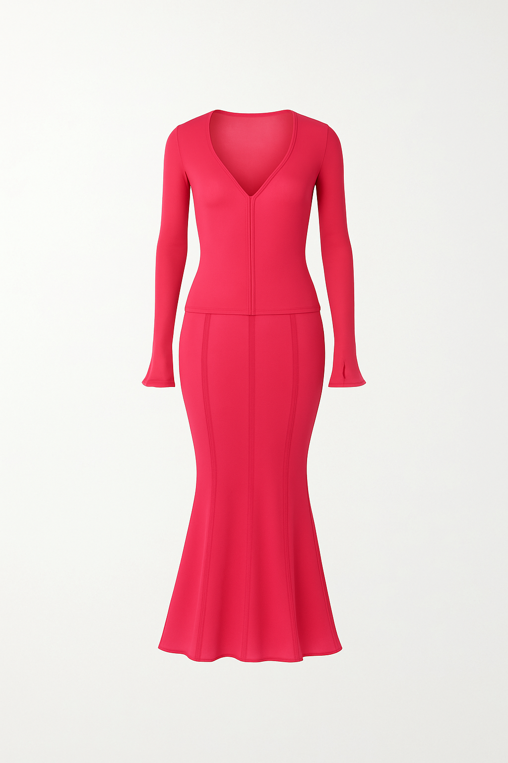 “MYCA Pink Opal two-piece set including ruffle cuffs top, and seamed mermaid skirt”