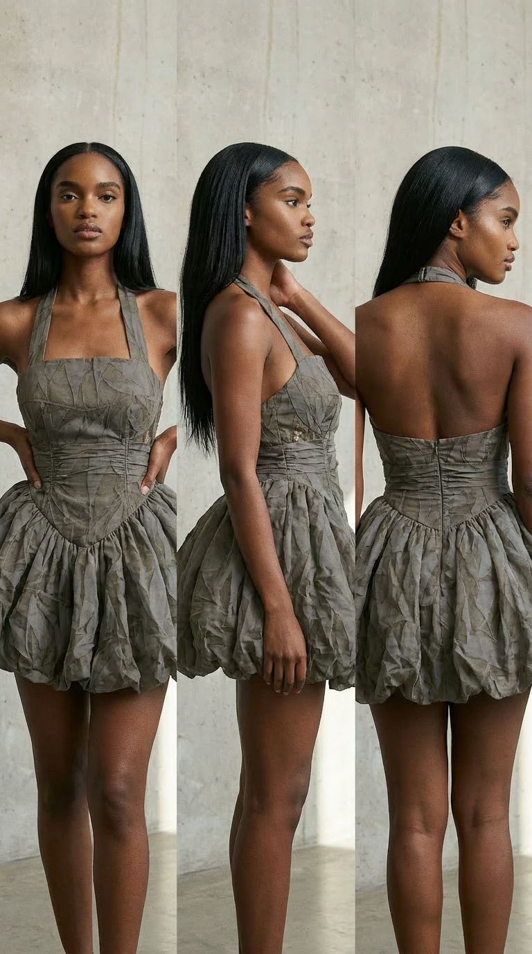 Jadè Green Bubble Dress | Strapless Architectural Dress