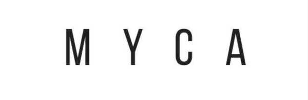 “MYCA black minimalist word-mark logo on white background — modern fashion-tech brand identity.”